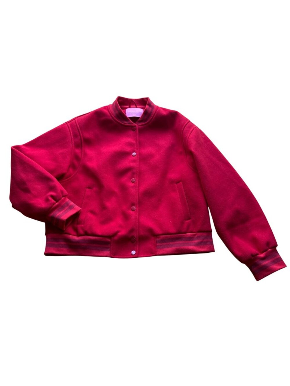 Azalea Wang Women's Varsity Bomber Jacket 1X Red Cropped Snap Front Felted Knit